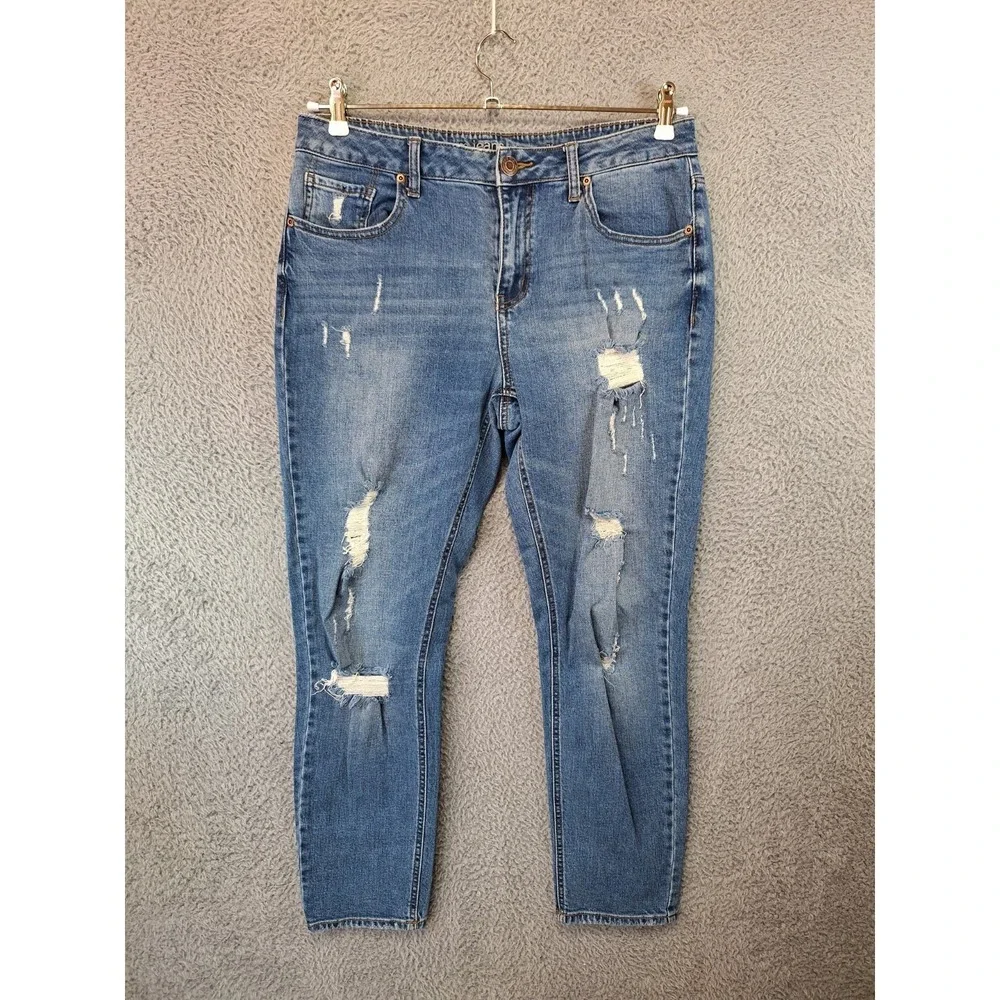 Maurices Jeans Womens 10 Reg (Fits 33x28) Blue Denim Faded Distressed Streetwear